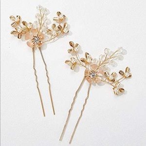 Set of 2 Bridal Hair Pins Rhinestone Wedding Hair Accessories Rose Gold - New